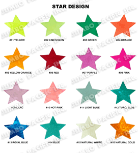 50mm Colored Capiz chips in star shape design. Click the picture for bigger view & its code.