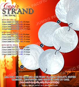 1 feet/30cm long strands Capiz chips natural white with metal ball or rings. Available in any colors and shapes.